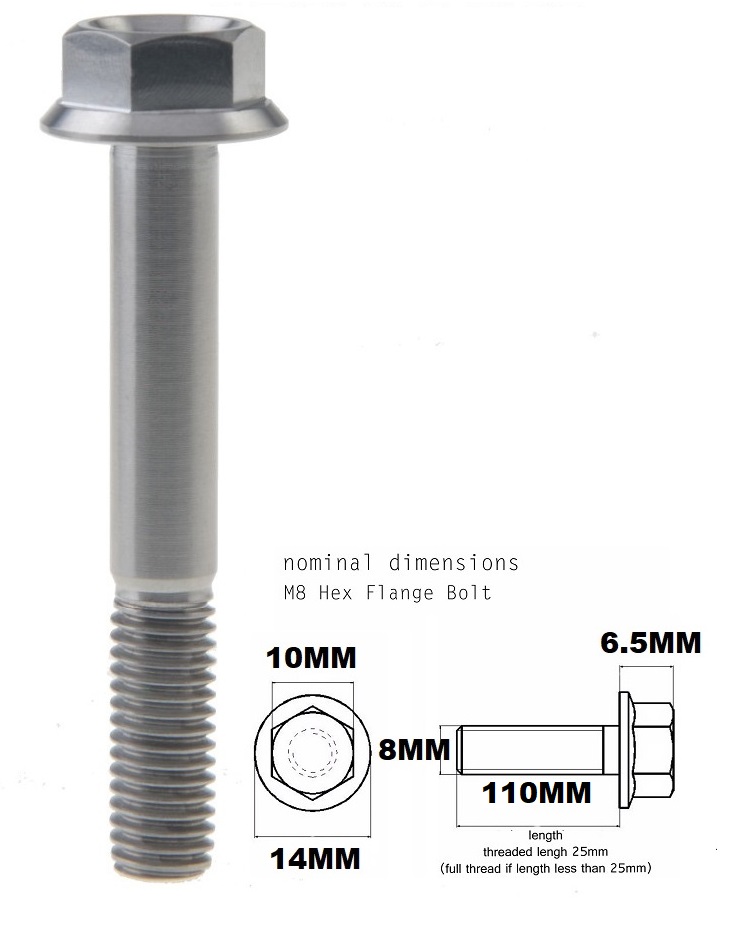 M8X110MM 1.25 THREAD PITCH TITANIUM FLANGE 10MM HEX BOLT GRADE 5